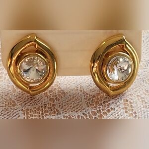 ELEGANT GOLD TONE AND CUBIC ZIRCONIA PIERCED EARRINGS
